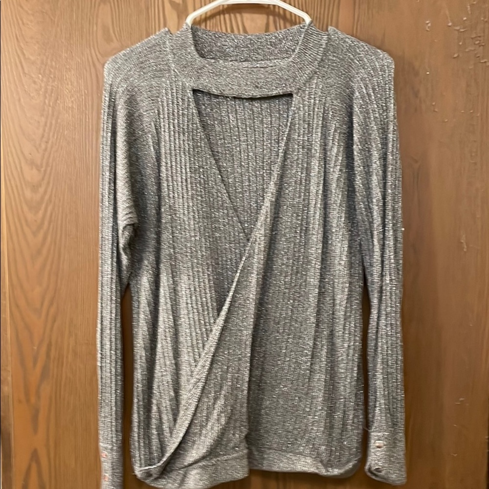 Jennifer Lopez Gray V-Neck Sweater Relaxed Fit Knit